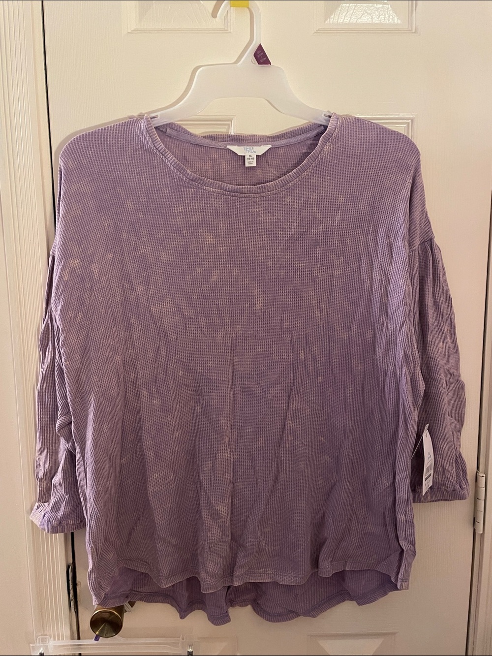 Time and Tru Lavender waffle top Ribbed Crewneck Sweatshirt Xl 16/18 NWT